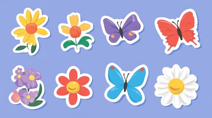 109.Y2K Stickers Set with Butterflies, Daisies, Waves, and Smiles