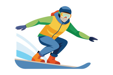 Obraz premium A snowboarder is skillfully maneuvering on a snowboard, showcasing athleticism in winter sports gear, Snowboarder. Winter sport. isolated white background