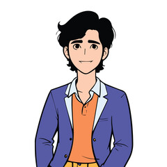 Friendly cartoon male character in a stylish suit