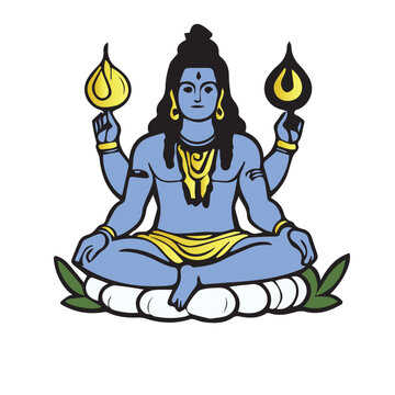 seated shiva holding flames, blue and gold clip art preview