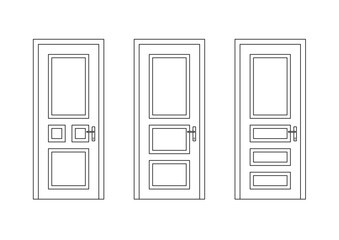 Set 2d of models of entrance doors isolated on white background
