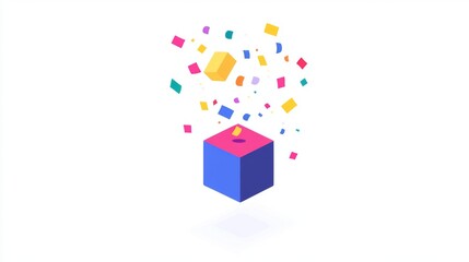 Obraz premium Colorful geometric cubes with floating confetti for celebration and design