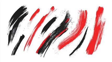 Abstract red and black brush strokes artwork on white background for creative design and decoration