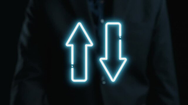 This image features a visual representation of quality improvement and cost reduction concepts with upward and downward arrows, emphasizing business growth strategies and success. Qubit