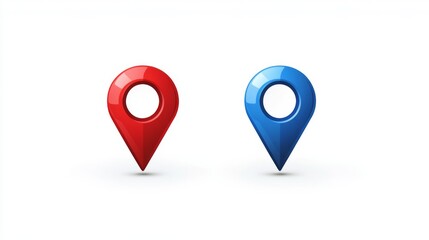 Fototapeta premium Red and blue location pins on white background for navigation and mapping design