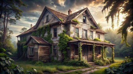 Abandoned House Urban Exploration Photography: Decaying Interior, Overgrown Yard