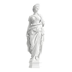 3D Render of Classical Female Statue in Draped Robe, Isolated on White Background