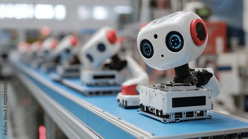 Aufkleber a high-tech robotic assembly line with collaborative ai-powered robots