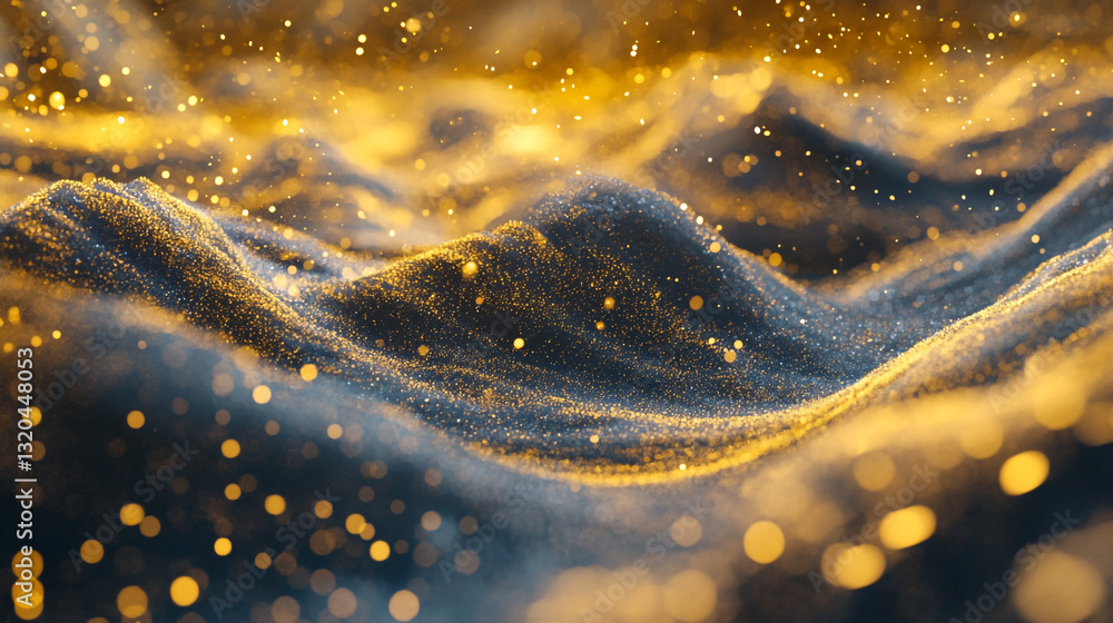 Aufkleber colorful abstract waves with luminous golden lights on a metallic textured surface, creating a surre