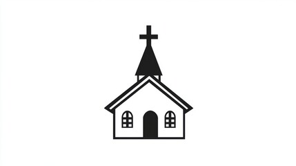 Minimalist church icon with steeple and cross on white background