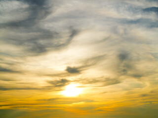 Sky sunset evening sunrise cloud weather dramatic landscape goldent and indigo color gradient pastel horizon, twilight yellow golden reflection morning nature environment energy ecosystem change.
