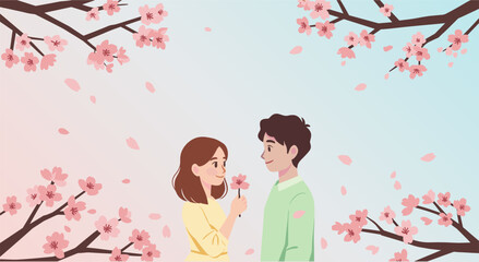spring, couple, romantic, happy, lovely, cherry blossom