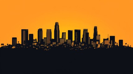 Fototapeta premium Vibrant orange and black city skyline at sunset for urban design and architecture projects