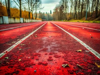 Abandoned Red Running Track Lanes 1-3 Close Up Urban Exploration Photography