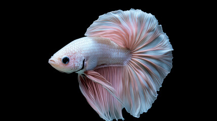 Obraz premium Captivating digital art of a white and pink betta fish enhanced with stress coat in a minimalist artistic style
