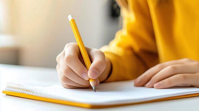 Focused Student Taking Notes During Dictation Session in Classrooms