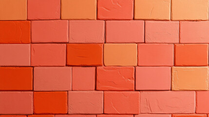 Obraz premium Realistic photo of a brick wall featuring vibrant red and orange colors creating a unique minimalist pattern