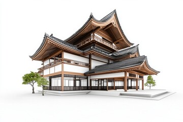 Obraz premium Traditional Japanese architecture featuring a beautifully designed wooden house