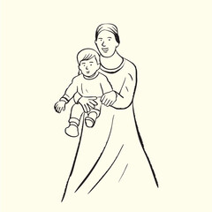 mother day illustration lineart style rustic