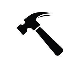 hammer logo. hammer icon. hammer silhouette.. Simple Black Hammer Icon Against a Light Blue Background. 