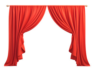 Realistic Red velvet curtain isolated on transparent white background, clipping path, pen tool.