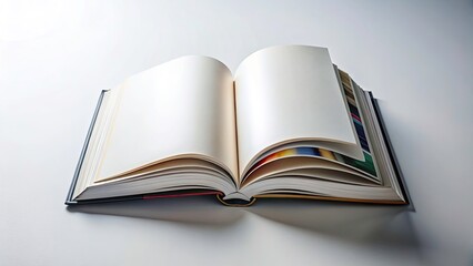 Fototapeta premium Panoramic Mockup: Open Book, Blank Pages, Magazine Cover & Open Magazine on White