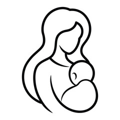 Loving mother holding baby line art vector illustration on white background