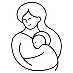 Loving mother holding baby line art vector illustration on white background