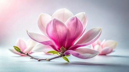 Pink Magnolia Blossom, White Background, Floral Photography, Spring Flower, Macro Shot, Delicate Bloom, Soft Pink Magnolia