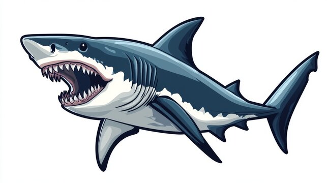Ferocious shark cartoon with open mouth - aquatic cartoon character design for posters and prints