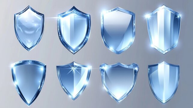 Elegant silver shields collection with sparkling effects for protection and security design