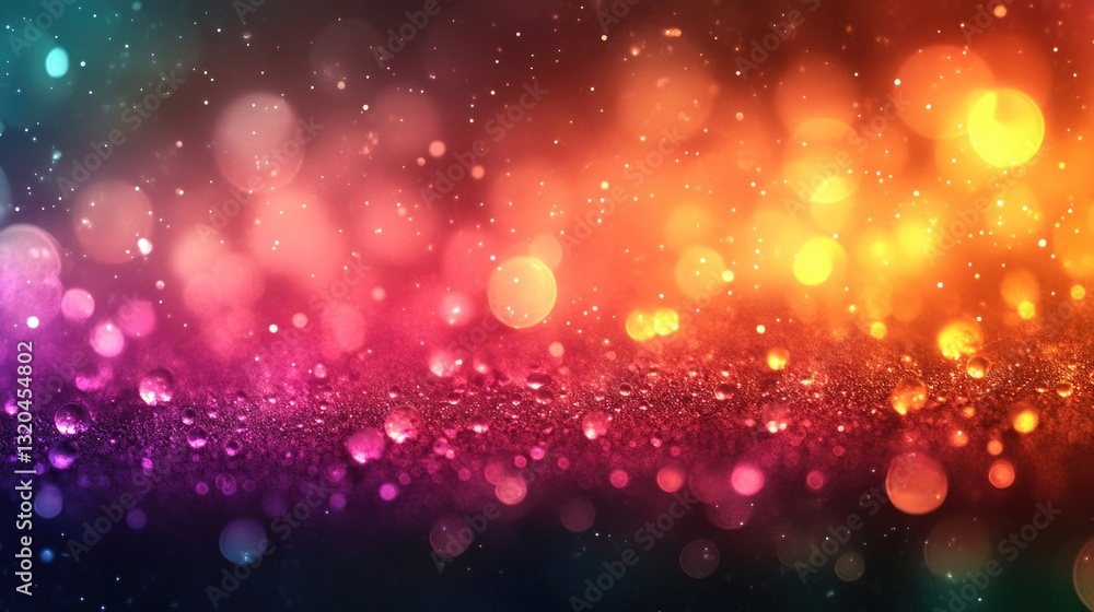 Poster colorful abstract background with bokeh and glittering lights in rainbow spectrum