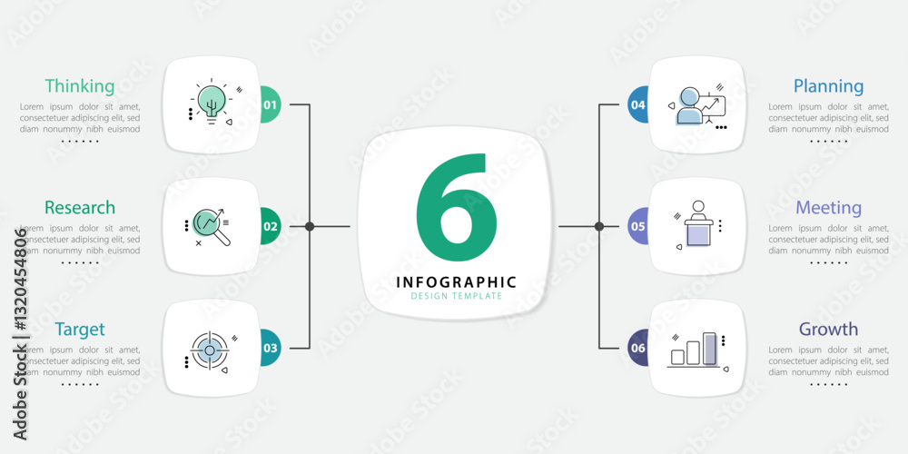 Leinwandbilder infographic template. 6 step timeline journey, flat simple infographics design template. presentatio