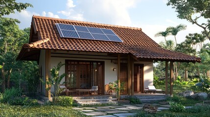 Small, eco-friendly home nestled in tropical garden