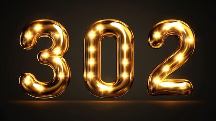 Illuminated gold numbers 302 for decorative and design elements