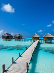 Ponton et bungalows dans le Lagon aux Maldives
