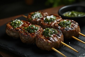 Grilled Beef Skewers with Chimichurri Sauce  
