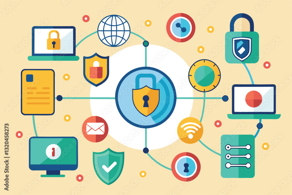 Poster various security icons illustrate how sockets contribute to maintaining privacy in digital networks,