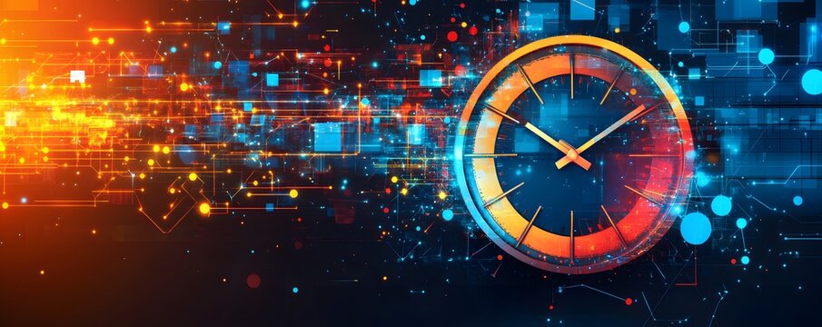 a clock against a technological background.