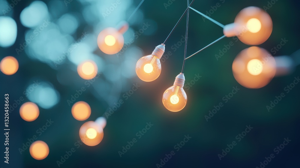 Poster a tangled web of interconnected lightbulbs, each representing a different idea, gradually brightenin