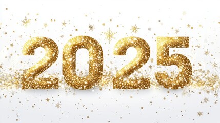 Glittering new year 2025 celebration with sparkling gold stars and festive decoration