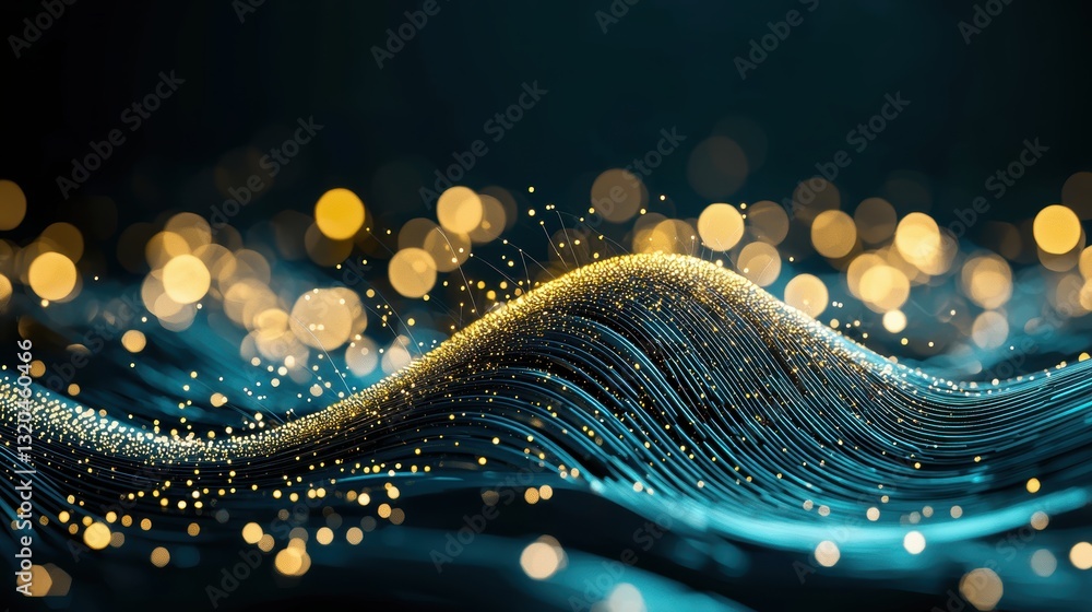 Poster an abstract representation of financial data flowing like a river of gold, with swirling patterns an