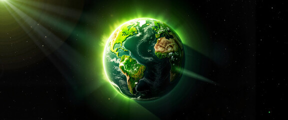Obraz premium Vibrant green planet with glowing aura in space, environmental symbolism