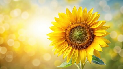 Obraz premium Stunning Single Sunflower Bokeh, Bright Yellow Petals, Isolated White Background, Macro Photography, Flower Image