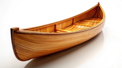 Stunning Wooden Canoe on Crisp White Background - Perfect for Nature and Adventure Themes, Ideal for Marketing, Stock Photos, and Artistic Projects