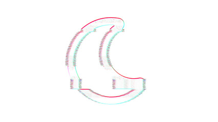 Icon moon is distorted. Glitch. Noise, chromatic aberration, geometric distortion