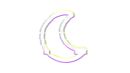 Icon moon is distorted. Glitch. Noise, chromatic aberration, geometric distortion