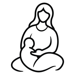 Mother holding baby minimalist line art vector illustration on white background