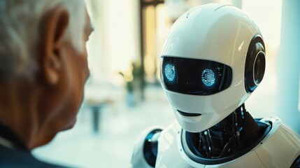 Robot and Elderly Man Having Conversation