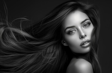Fototapeta premium Woman with Captivating Features, Stunning model, Portrait of a girl, cosmetology, beauty, and spa treatments, Confident Young Woman - AI Generated